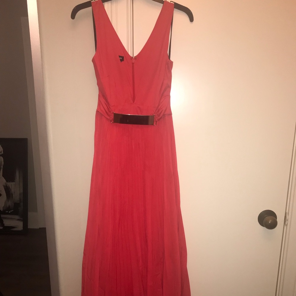 BEBE tangerine Grecian long dress